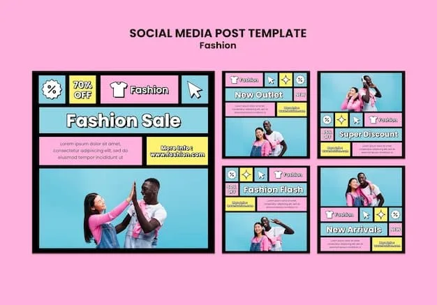A vibrant social media post showcasing a designer's clothing line available at a US retailer, featuring diverse models and engaging captions.