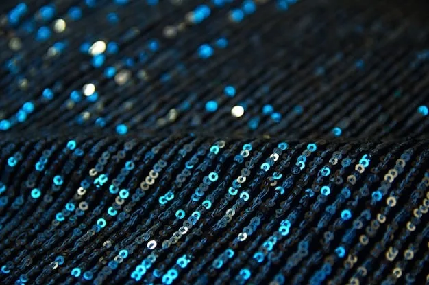 A close-up shot of a cobalt blue sequin dress with intricate patterns, highlighting the texture and detail of the sequins.