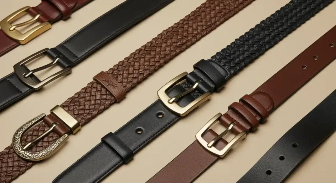 Collection of versatile belts in different styles and materials