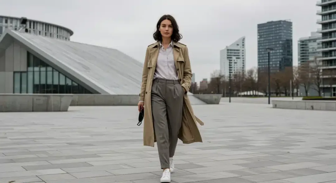 Woman in a stylish, versatile 2026 capsule wardrobe outfit.