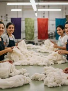 Textile workers practicing ethical sourcing in a sustainable fashion workshop
