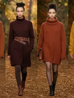 Models in fall fashion showcasing warm color palettes