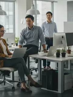 Modern office with diverse employees in smart casual attire