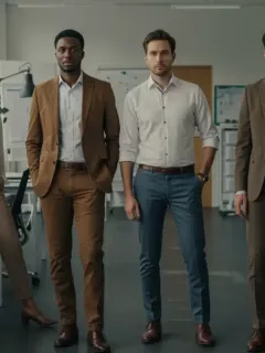 Professionals in modern 2026 business casual outfits, demonstrating versatile style and cost-effective fashion.