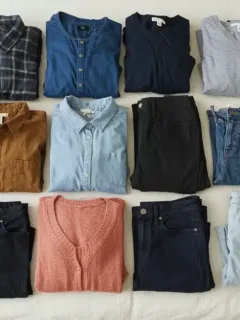 Organized wardrobe with various clothing items for cohesive outfits