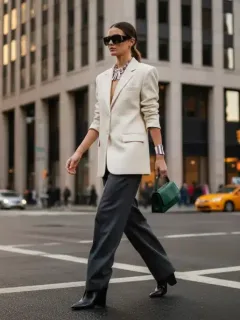 Woman adapting 2026 runway fashion for city street style