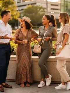 Four stylish individuals demonstrating effortless weekend outfit formulas for 2026.