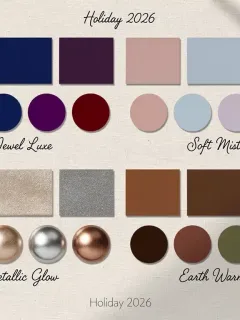 Holiday 2026 fashion color palettes mood board with diverse hues