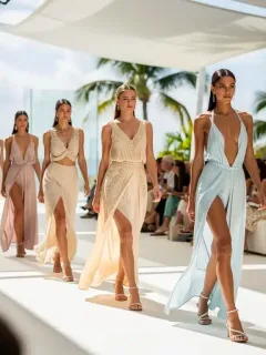 Models showcasing designs from a Resort 2026 collection on a sunlit runway.