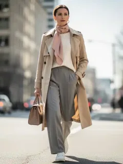 Stylish woman in versatile pre-spring 2026 capsule wardrobe outfit
