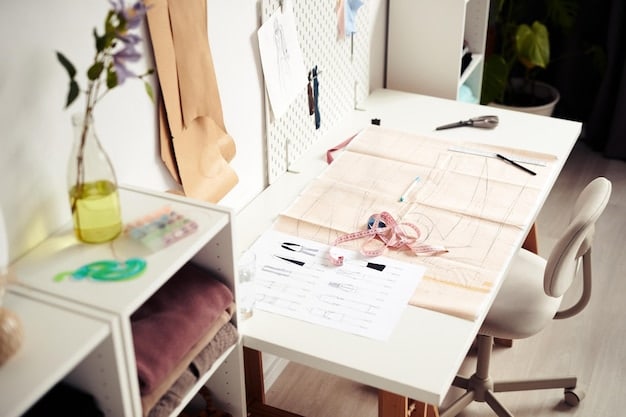 A fashion design student meticulously sketching a new design in their studio, surrounded by fabrics, patterns, and mood boards, capturing the creative process behind fashion design.