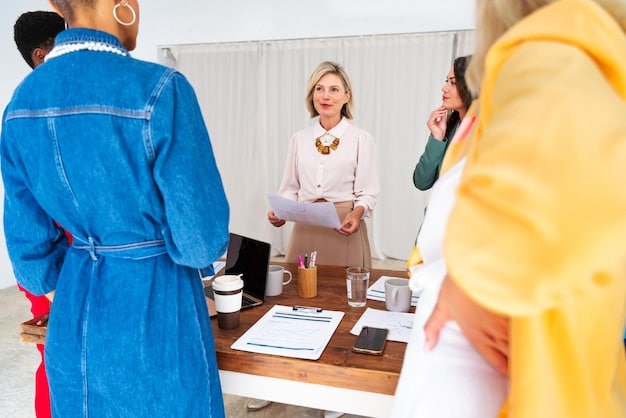 A group of fashion entrepreneurs pitching their business idea to a panel of potential investors in a modern conference room. The entrepreneurs are presenting prototypes and financial projections, while the investors are listening attentively, showcasing the dynamic of a pitch meeting.