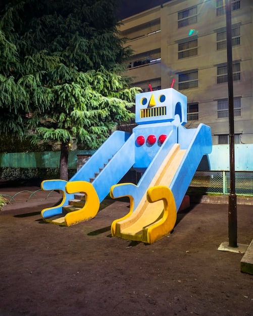 An image showing a public park designed with inclusive play equipment. Children with and without disabilities are playing together, using ramps, sensory panels, and adapted swings. The park is colorful and engaging, showcasing how inclusive design can benefit everyone.