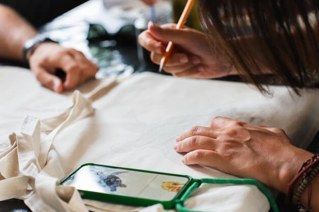 An emerging US designer working on a collaborative social media campaign with a sustainable textile company. The image captures the collaborative spirit and innovative approaches to social media marketing.