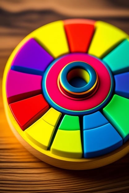 A close-up of a color wheel with various color combinations highlighted, such as complementary, analogous, and triadic schemes, with annotations explaining each scheme's effect. The image is well-lit with sharp focus on the color swatches.