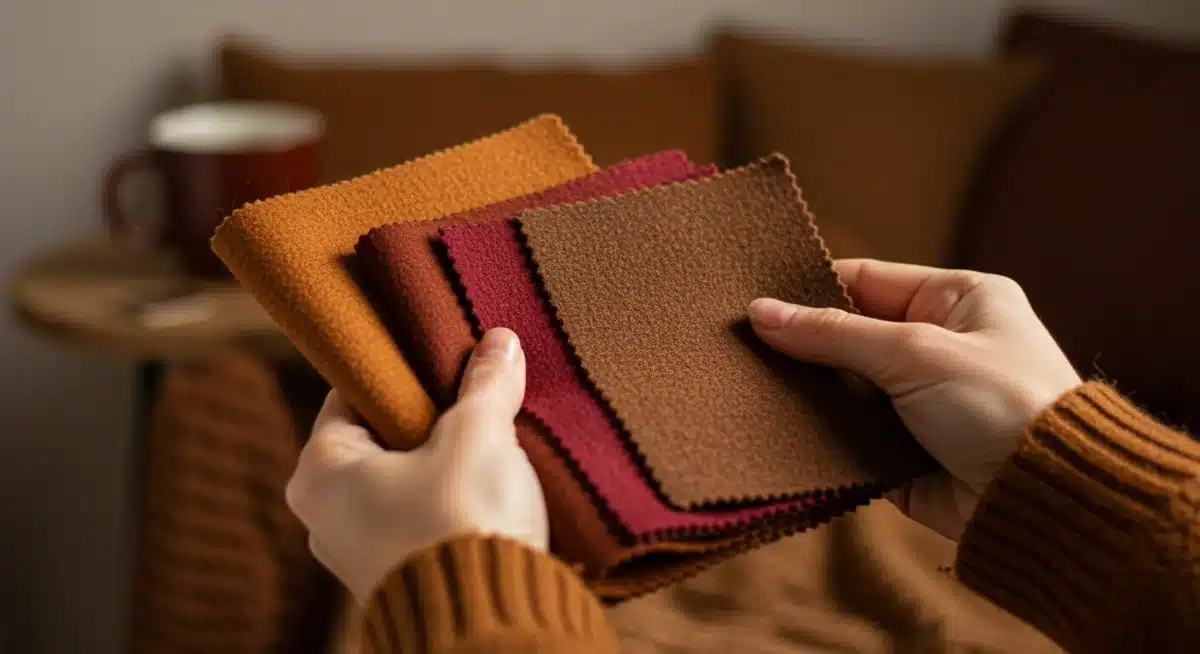 Warm autumn color palette fabric swatches