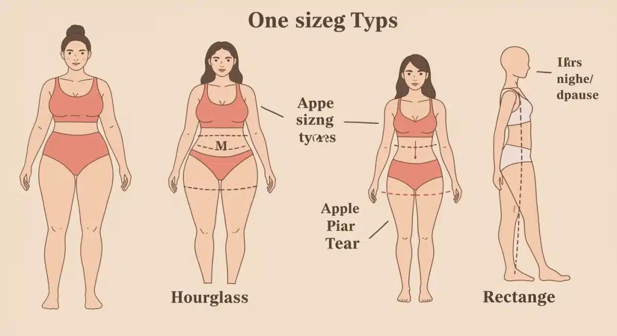 Infographic showing how a single size M fits various body shapes differently