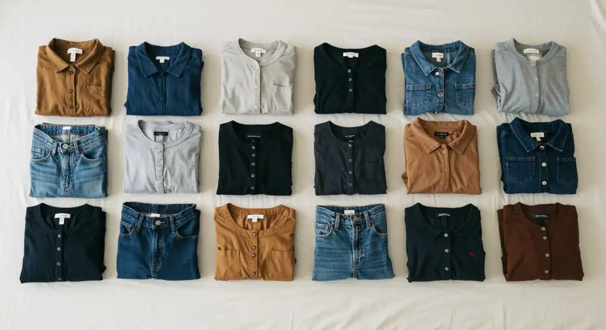 A perfectly organized capsule wardrobe demonstrating versatile and high-quality clothing choices.