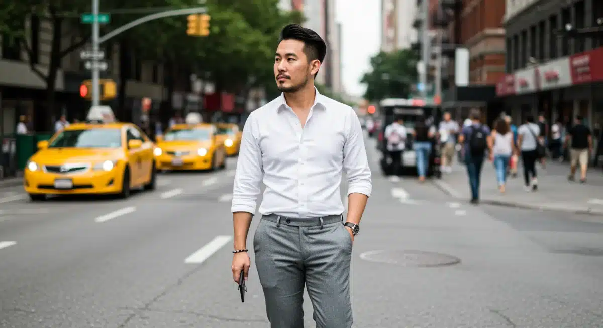 Confident individual expressing personal style in city