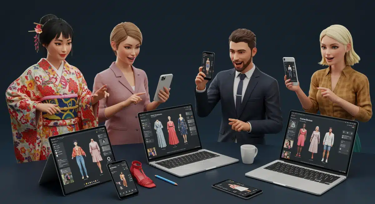 Global audience engaging with digital fashion experience on various devices