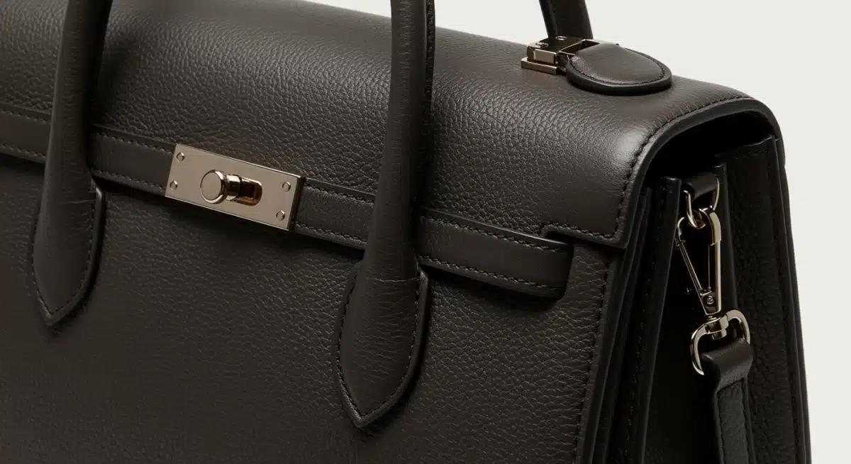Close-up of a high-quality, unbranded leather handbag.