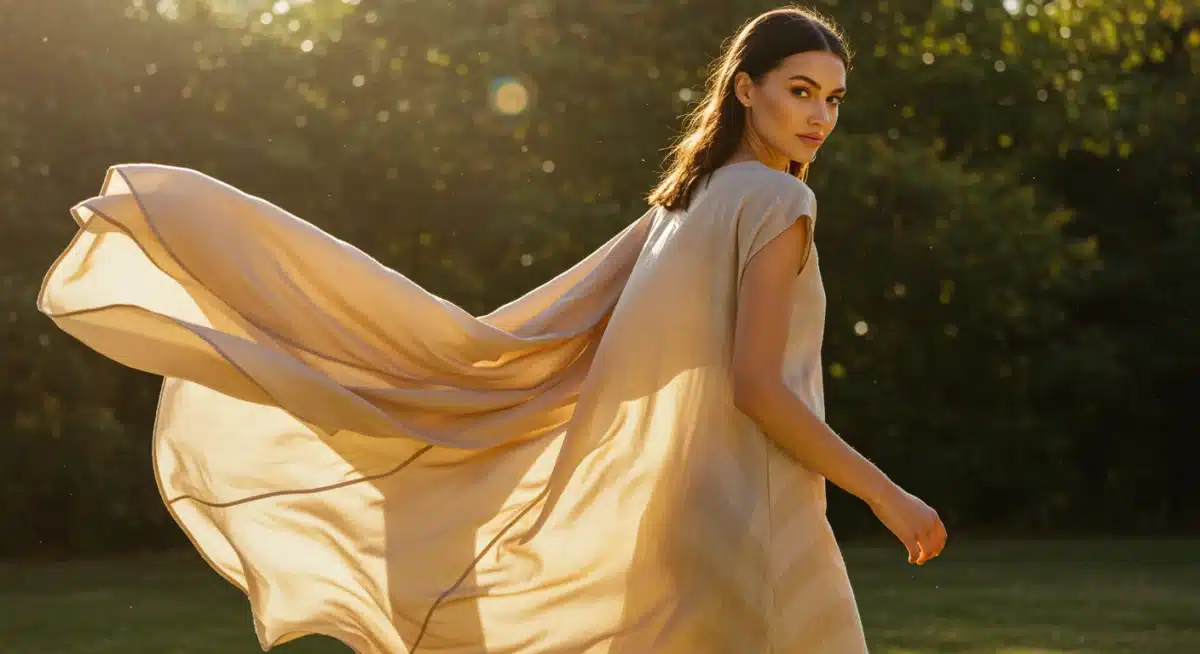 Model in lightweight summer dress made from innovative fabric