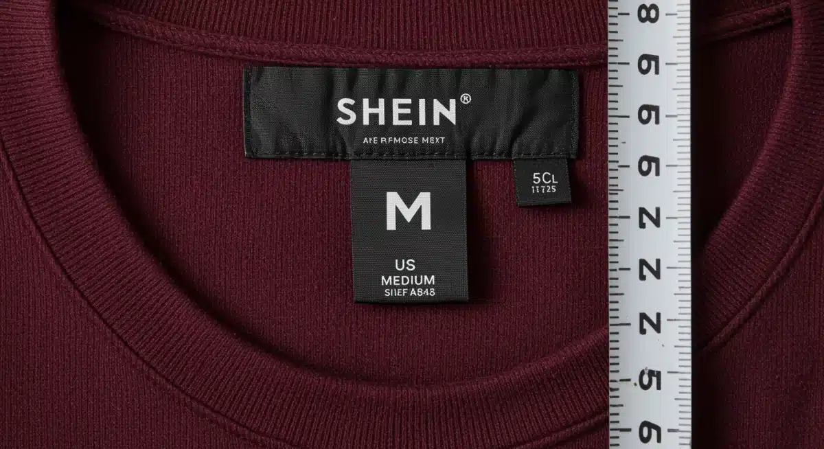 SHEIN size M tag with measuring tape, highlighting actual garment dimensions