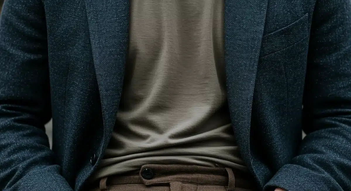 Close-up of smart casual work outfit with blazer and tailored trousers