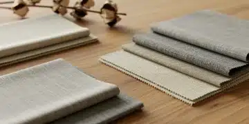 Assortment of natural sustainable fabric swatches on a wooden table
