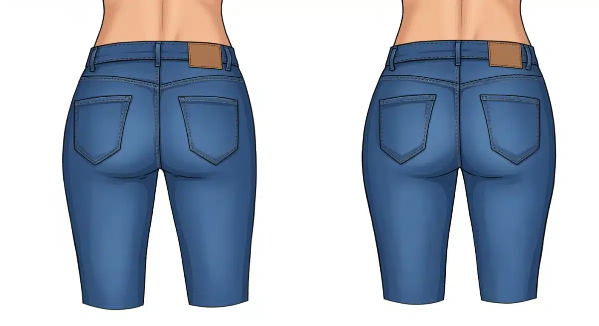 Comparison of jean pocket placements and their effect on the silhouette.