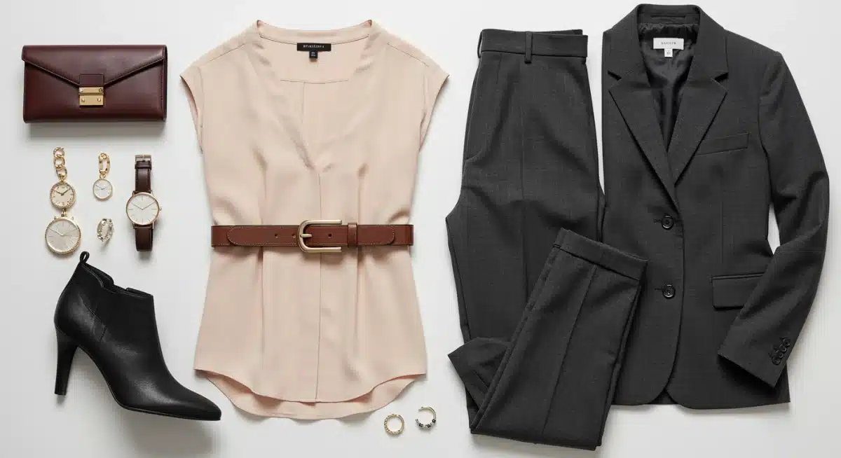 Fashion flat lay featuring a belt as the central accessory
