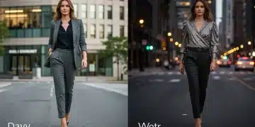 Woman transitioning day to night outfit with versatile pieces