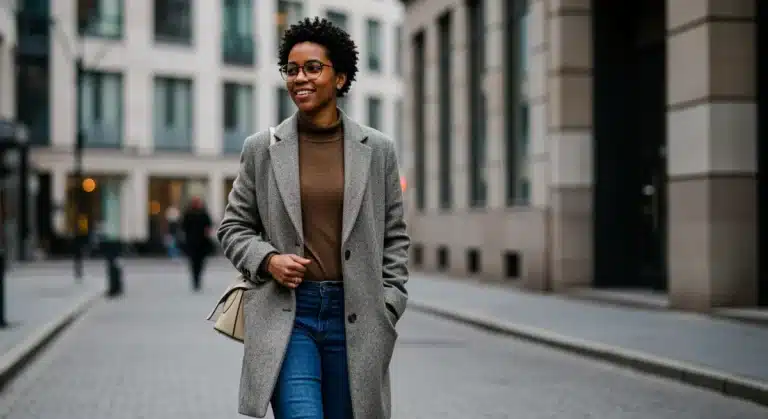 Confident individual in personalized fashion, urban backdrop