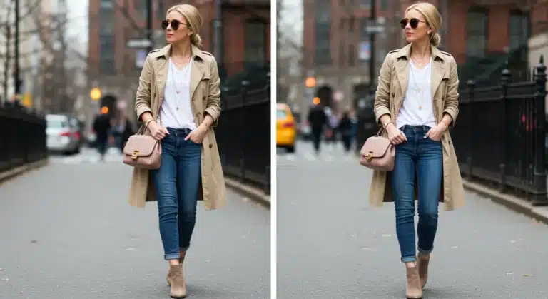 Stylish woman with updated outfit accessories