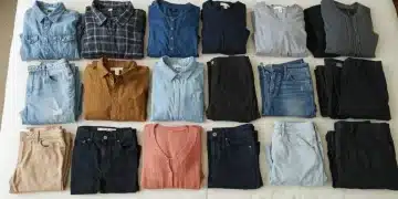 Organized wardrobe with various clothing items for cohesive outfits