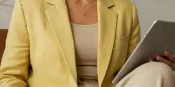 Close-up of a pastel linen blazer and wide-leg trousers