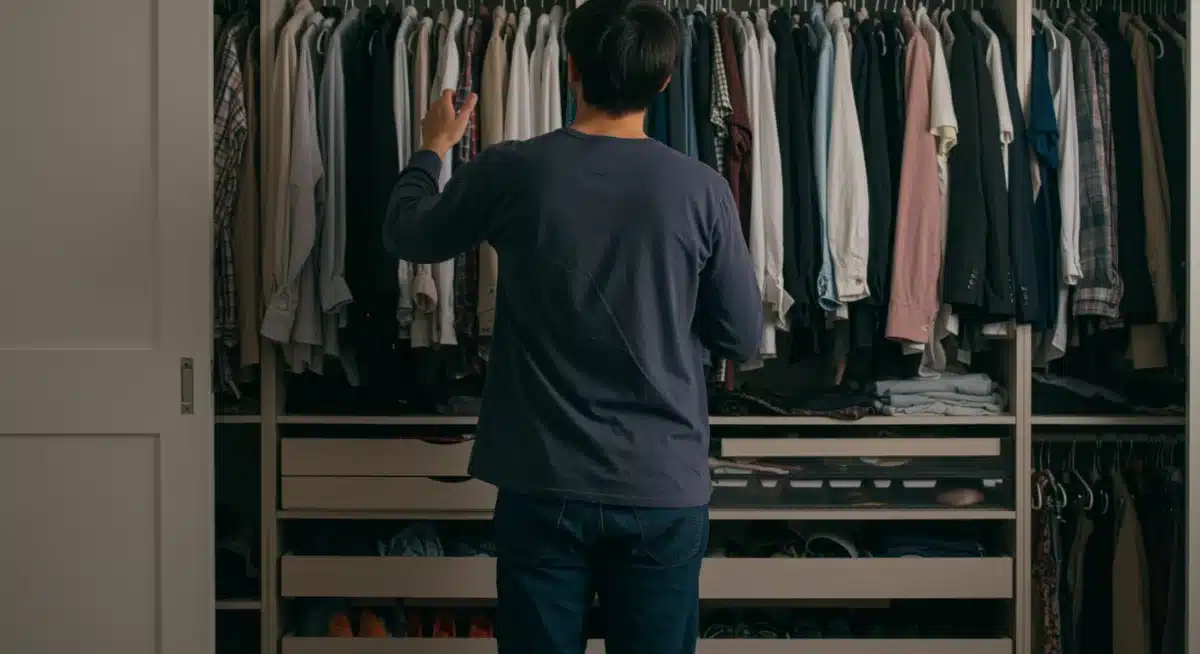 Woman selecting clothes from her existing wardrobe for new outfits