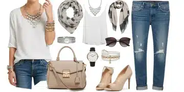 Woman demonstrating outfit enhancements with accessories