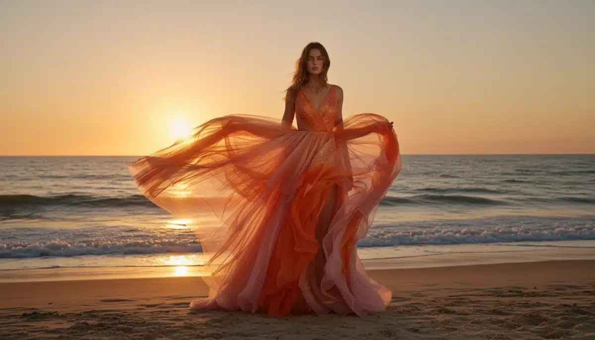 Model in a 'Sunset Glow' dress, embodying Women's Summer 2026 Style.