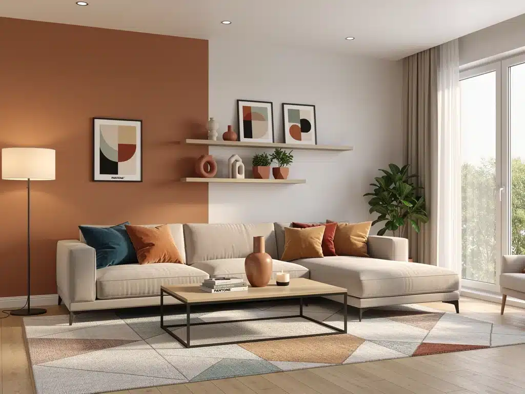Contemporary living room with 2026 Pantone color accents.