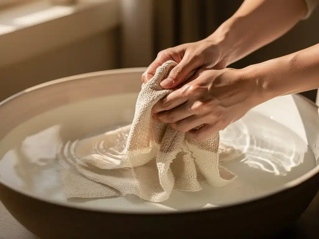 Gentle hand washing of a durable fabric garment for longevity.