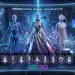 Futuristic online shopping interface with digital fashion and virtual models.