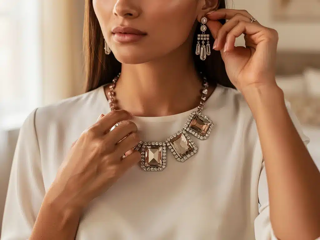 Adding statement jewelry for an evening look