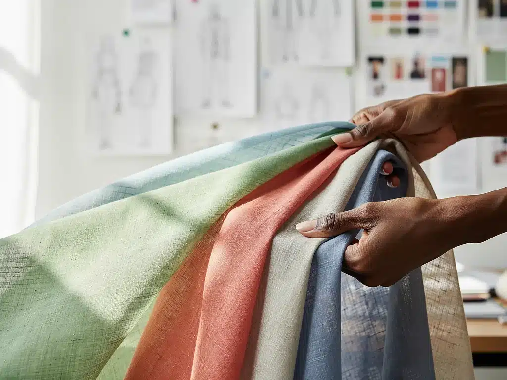 Colorful fabric swatches for sustainable and affordable spring 2026 fashion.