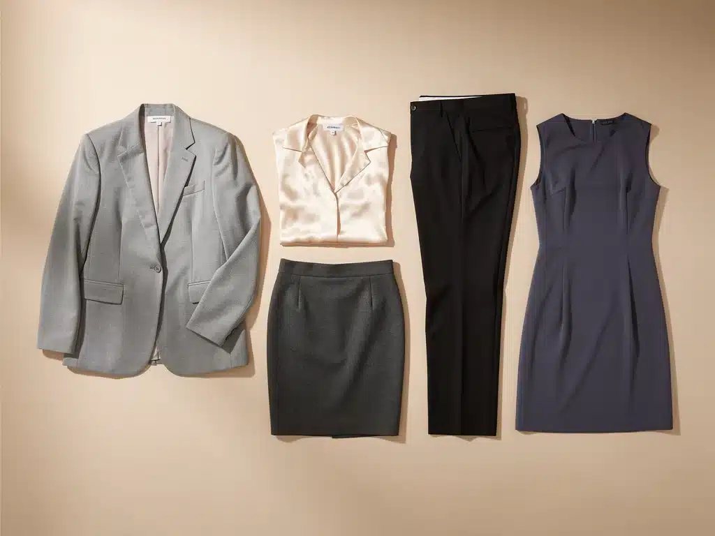 Flat lay of core capsule wardrobe items for professional women