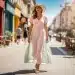 Woman in flowing linen maxi dress, wide-brimmed hat, showcasing Summer 2026 Fashion trends.