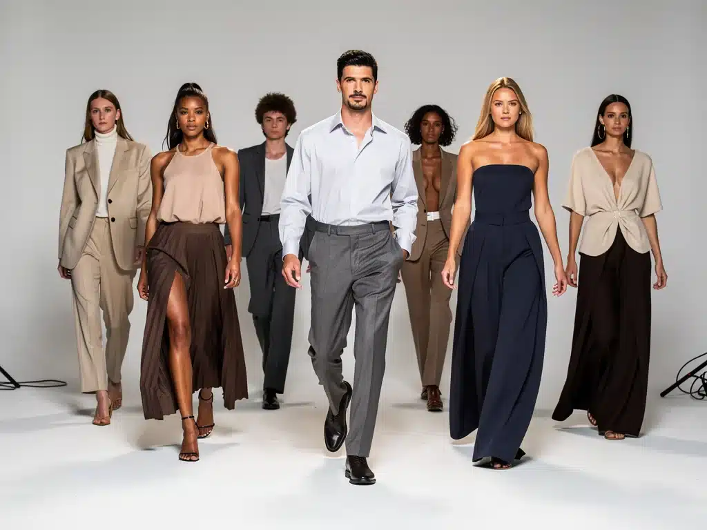 Diverse models demonstrating balanced oversized tailoring outfits