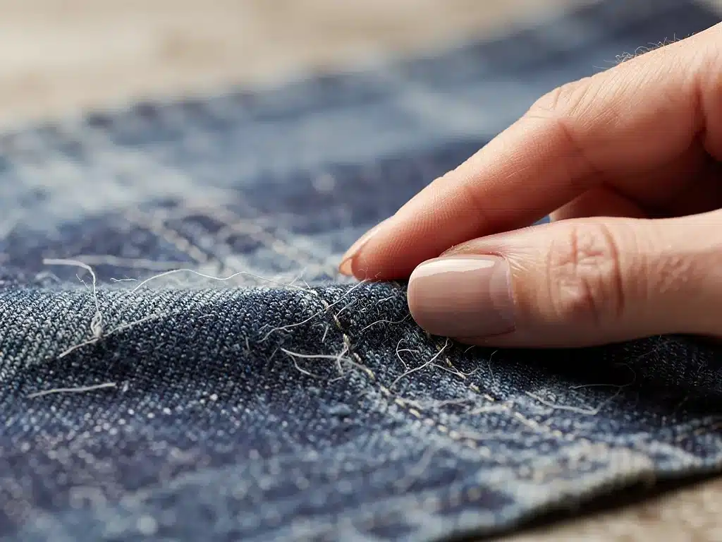 Close-up of sustainable denim fabric, showcasing eco-friendly texture and dyes.